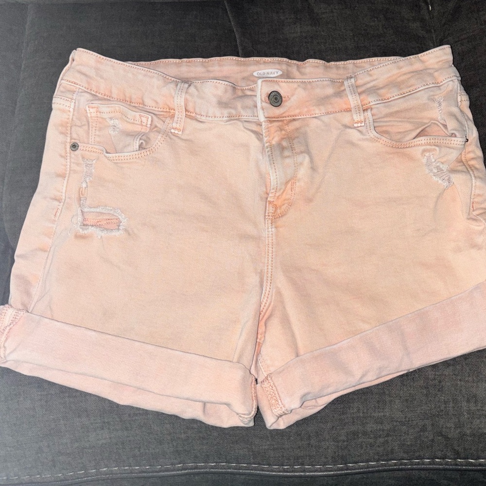 Old Navy Peach Rolled Cuff Boyfriend Midi Denim Shorts